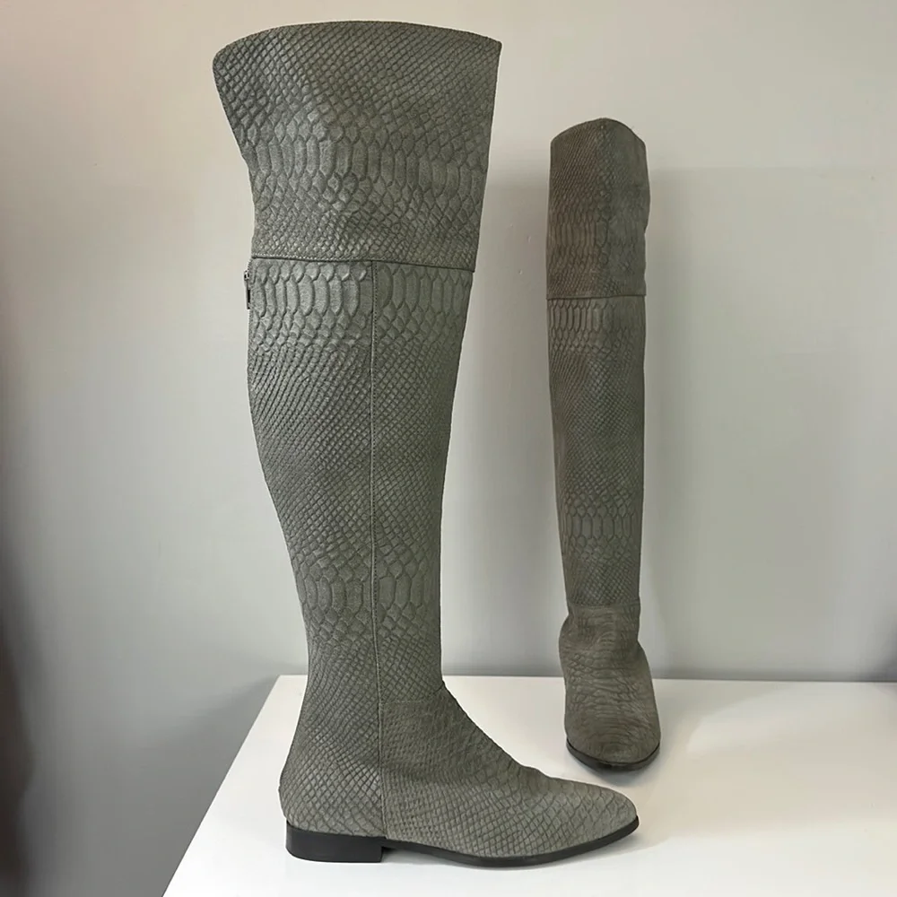 Seychelles Gray Victory Croc Knee High Boots Size 7